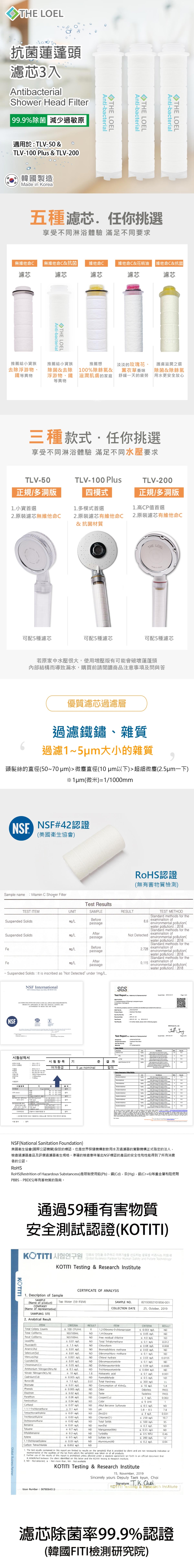 The LOEL TLF-AS3 3入抗菌花灑頭濾芯 (適用於TLV-50, TLV100 Plus & TLV200 過濾花灑)